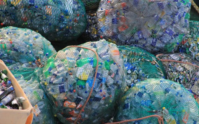 Plastic bottles bagged up for recycling - Brown Recycling