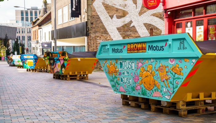 local community skip art exhibition - Brown recycling