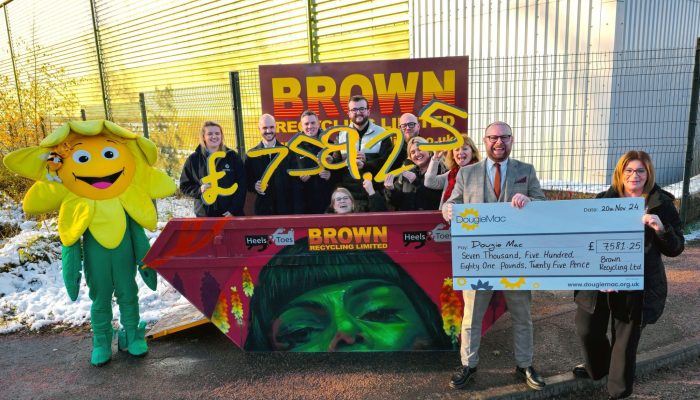 skip art challenge cheque handover - Brown recycling