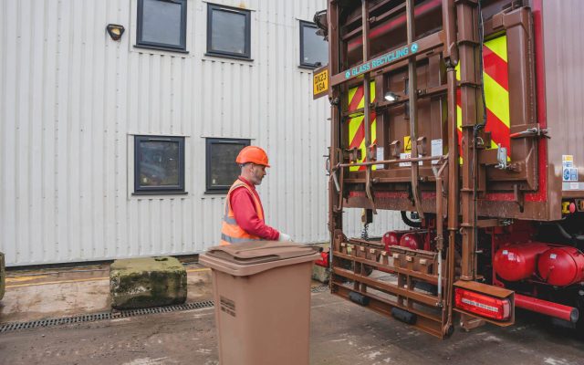 a bin collection taking place for simpler recycling - Brown recycling