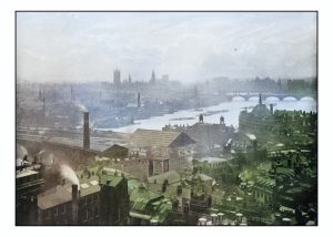 Archive photo overlooking the River Thames in 1952 during the height of the smog disaster, 1952.