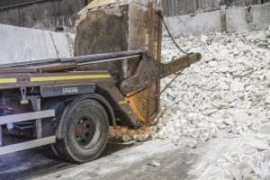 Shraff waste being tipped into a bay at Brown Recycling. Shraff is the Potteries term for used saggars and broken pottery.