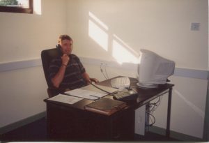 Rod Brown at his desk after becoming Managing Director of Brown Recycling. He would start his career in 1977 as a mechanic.